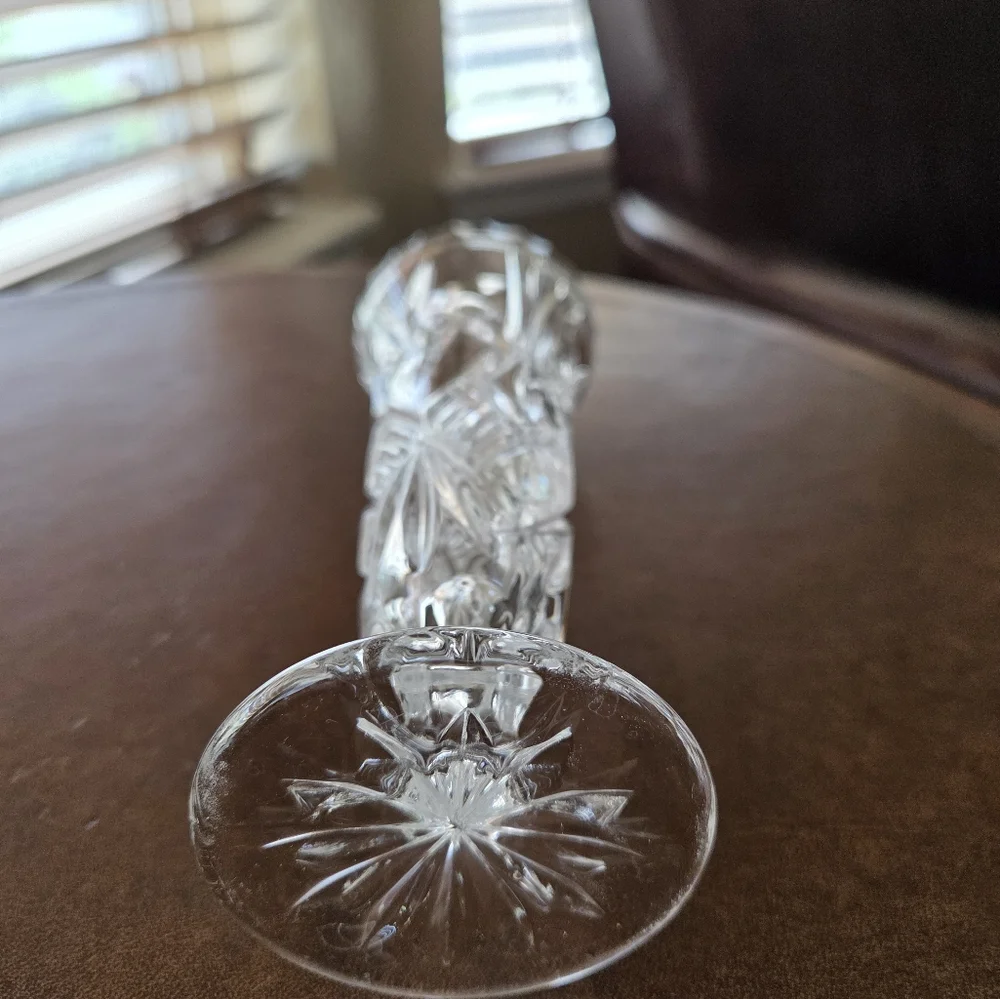 Vintage Crystal Pinwheel Design Flower Bud Vase 6.75
